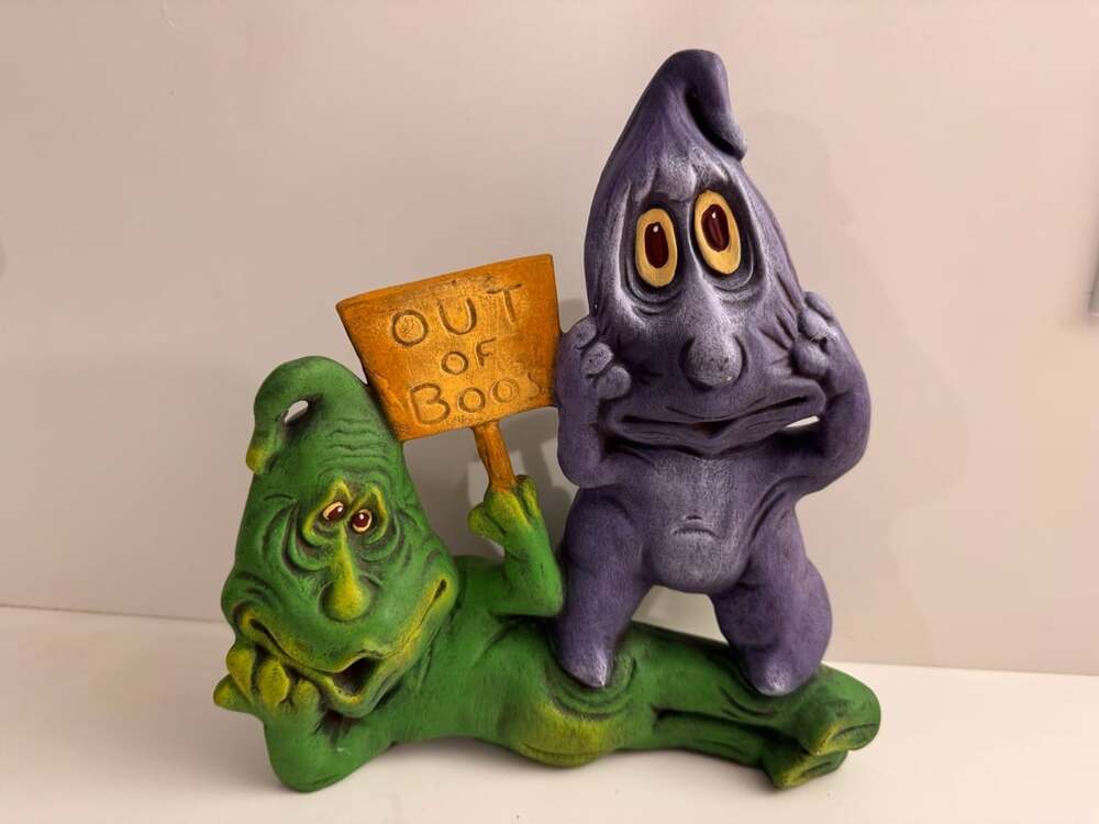 Vintage Out Of Boos Halloween Ghost Figurine Pottery